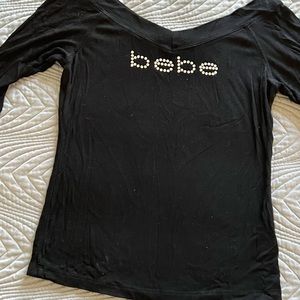 BEBE BLACK BLINGED RIBBED TOP